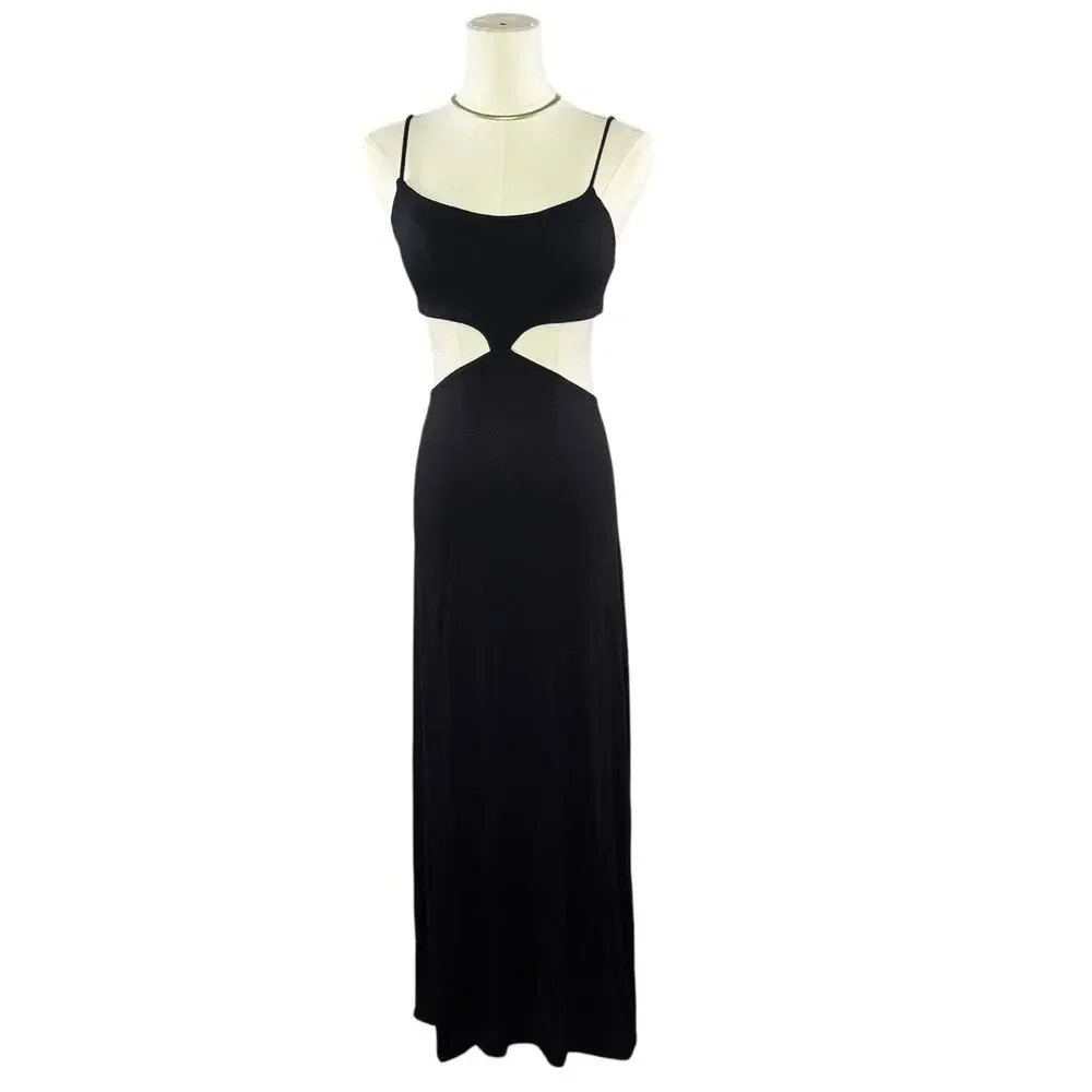 FP Beach Piper Midi Dress Black Cutout Waist Spaghetti Strap XS Sexy Boho
